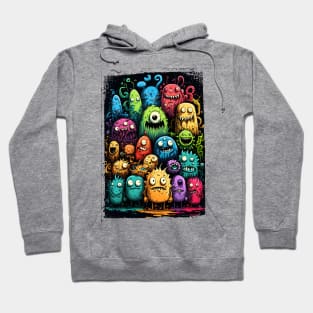 Colorful and Funny Monsters in Neon Watercolor Doodle Art Style Hoodie